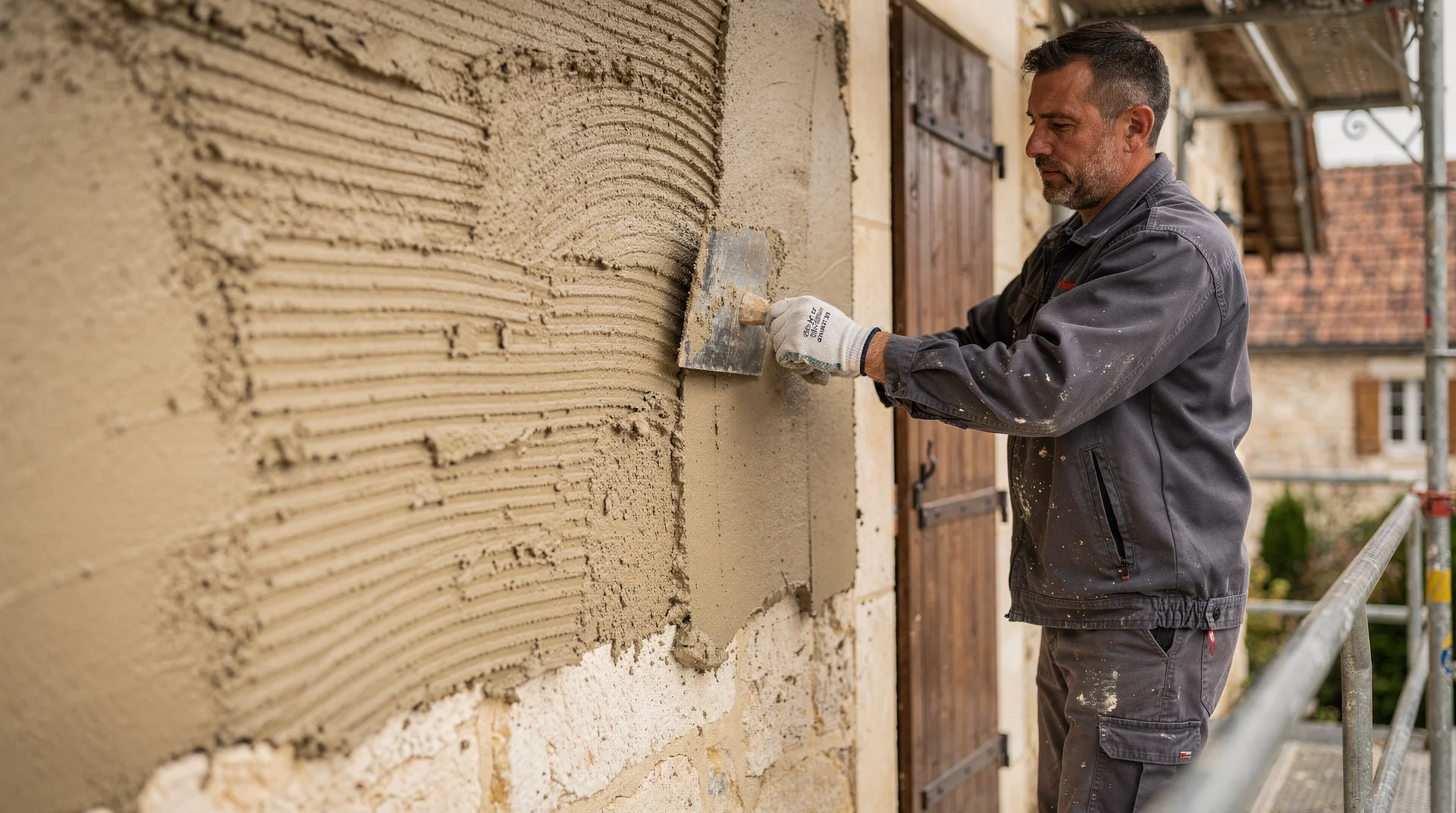 Ravalement de façade en cours sur une maison de Toulouse