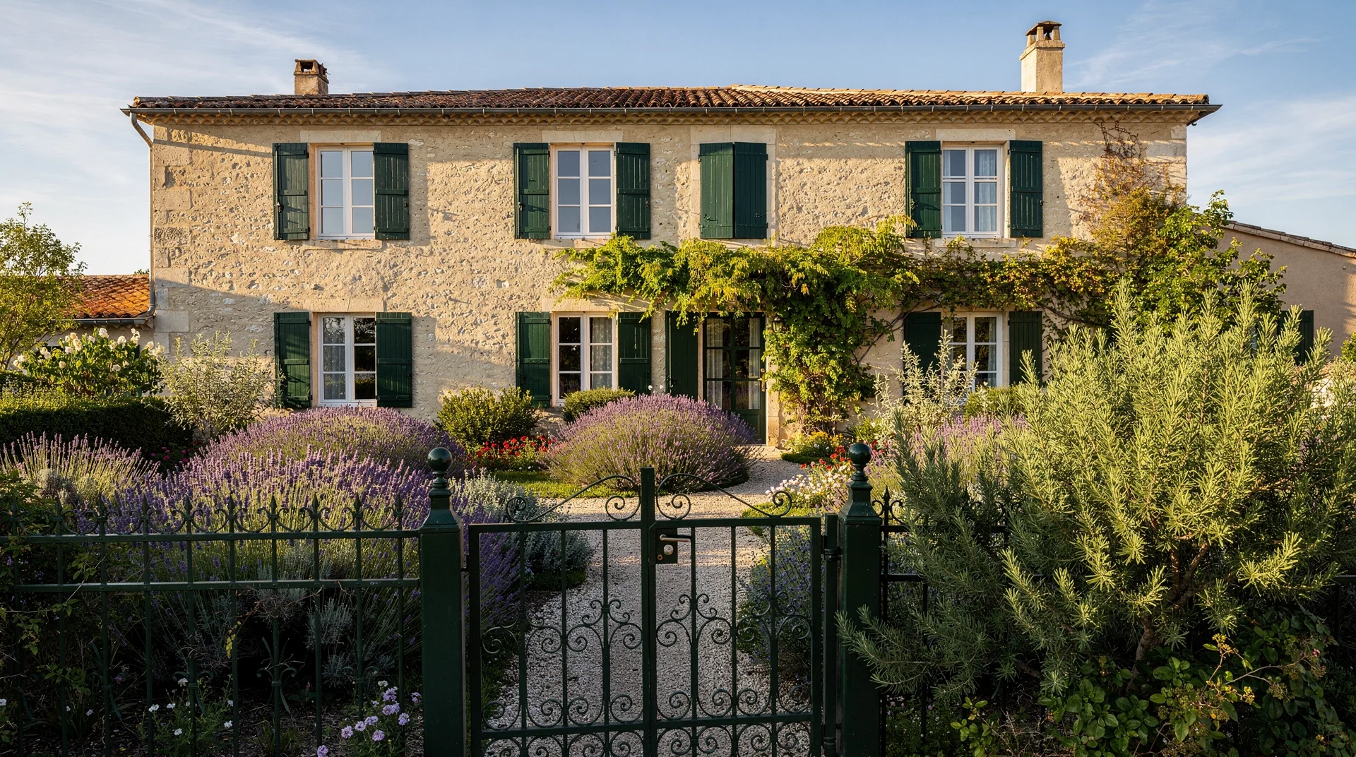 Façade et menuiseries extérieures fraîchement peintes sur une maison du sud-ouest